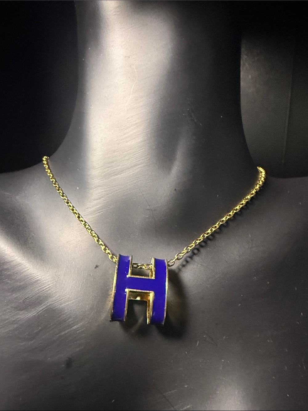 Gold Chain Necklace with Blue Pendant - Designer Style